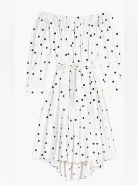 Maje Ranina Polka-Dot Long-Sleeve Off-The-Shoulder Midi Dress